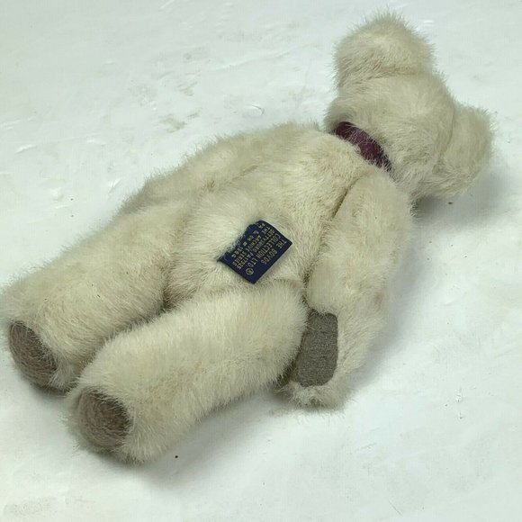 Boyds Bears MacMillan Jointed Bear Cream White 9 in Purple Bow Taupe Paws Plush - Picture 5 of 7